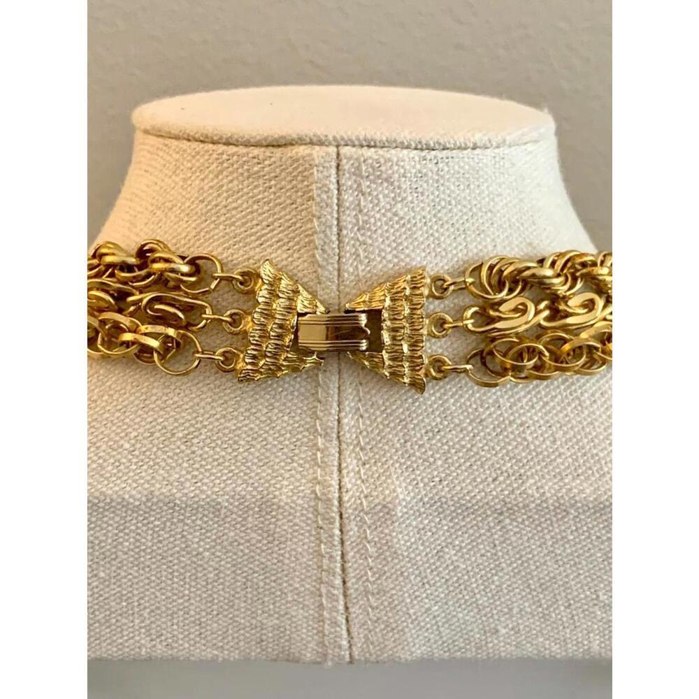 Vintage Layered Mixed-Link Chain Necklace - Three Distinct Gold-Finish Strands - Picture 3 of 4